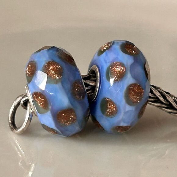 TROLLBEADS Gold Stream Facet #2 Blue & Copper Glitter LAA 925S NEW! Peoples Bead - Picture 7 of 7